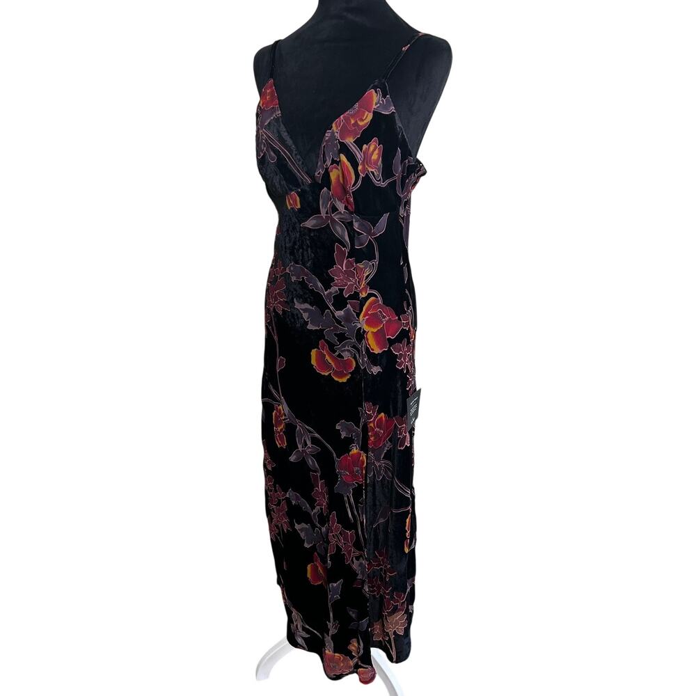 Lulus Velvet Burnout Floral Maxi Dress Womens Large Black Romantic Slip Wedding - Picture 4 of 10